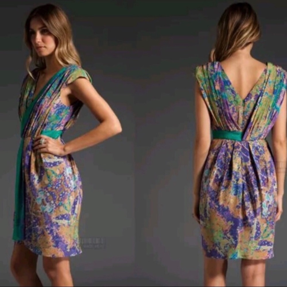 Tibi | Watercolor dress | Color: Teal, purple, gold | Size 6 - Picture 2 of 3